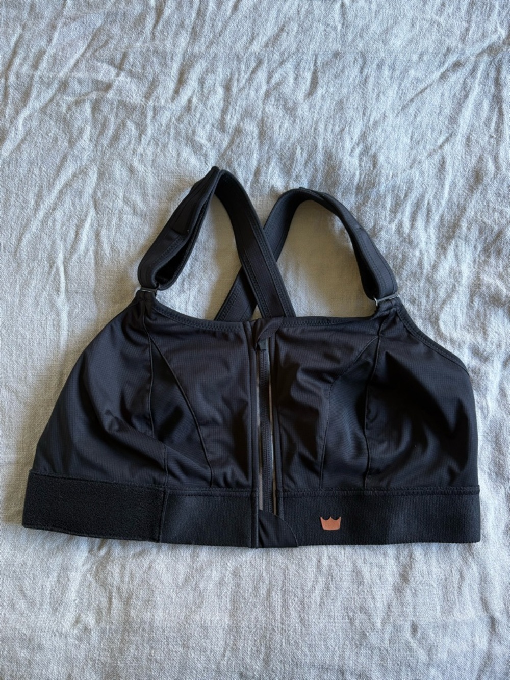 SHEFIT Black Front-Zip Support Swim Top